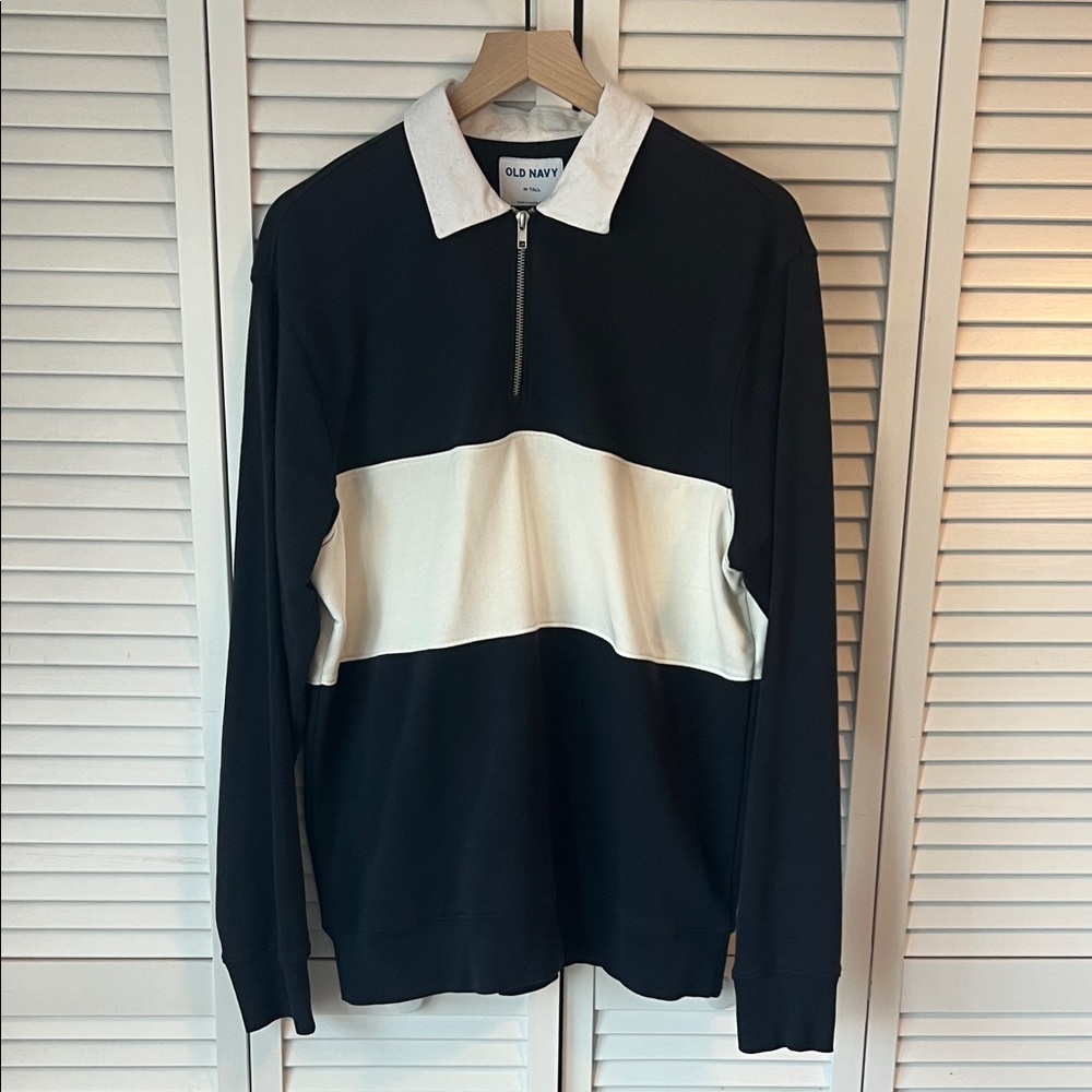 Old Navy Men's Black and White Zip-Up Sweater Sz M Tall